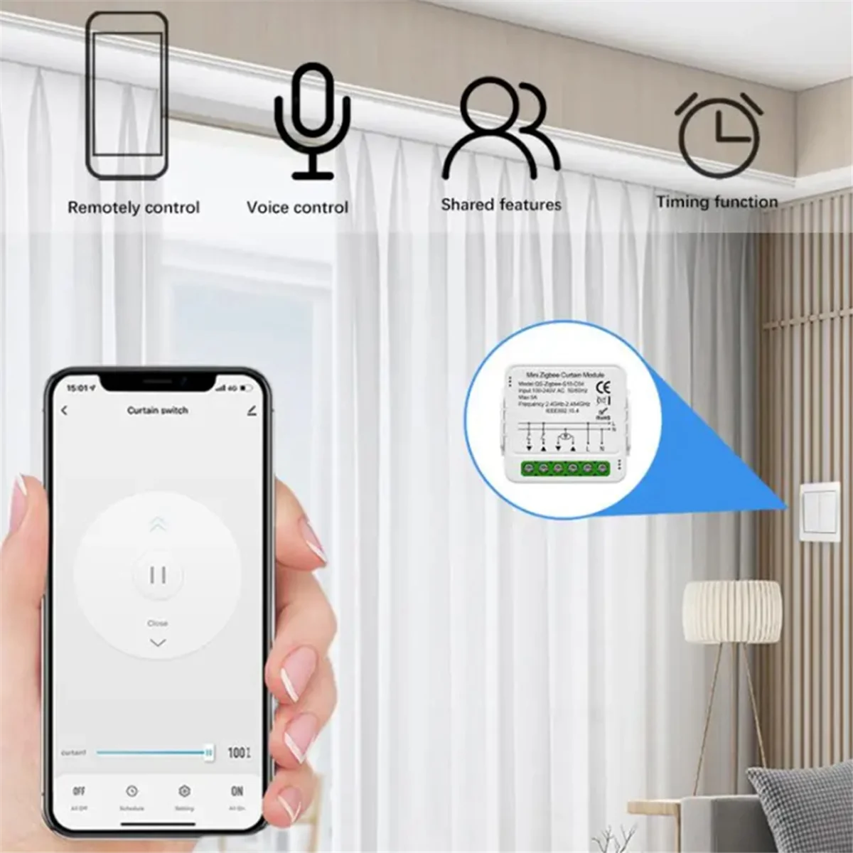 MÓDULO INTERRUPTOR DE CORTINA WIFI TUYA SMART PARA MOTOR ELÉTRICO DE PERSIANA – CONTROLE REMOTO PELO APP SMART LIFE